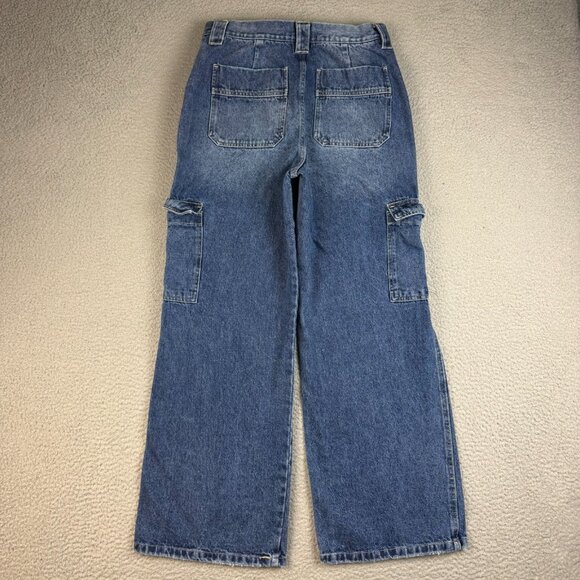 Kancan Jeans Womens 9/28 Blue Denim High Rise Wide Flare Leg Cargo Baggy Skater - Picture 2 of 6